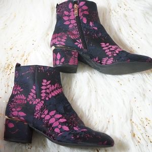 Navy Blue and Pink Floral Booties